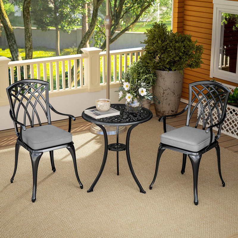 Outsunny 3 PCs Aluminium Garden Coffee Table Set w/ Parasol Hole & Cushions