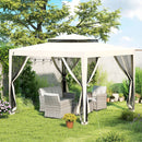 Outsunny 3 x 3 m Gazebo, Netting Party Tent w/ Double Tier Roof, Cream White