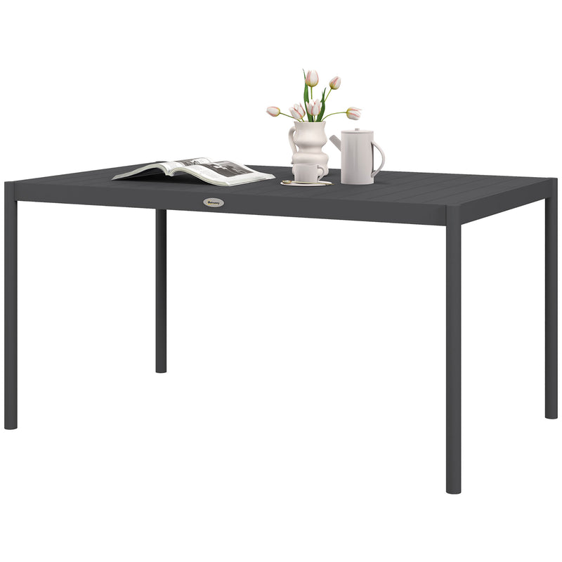 Outsunny 145cm Garden Table with Slatted Aluminium Top, Steel Legs, Dark Grey