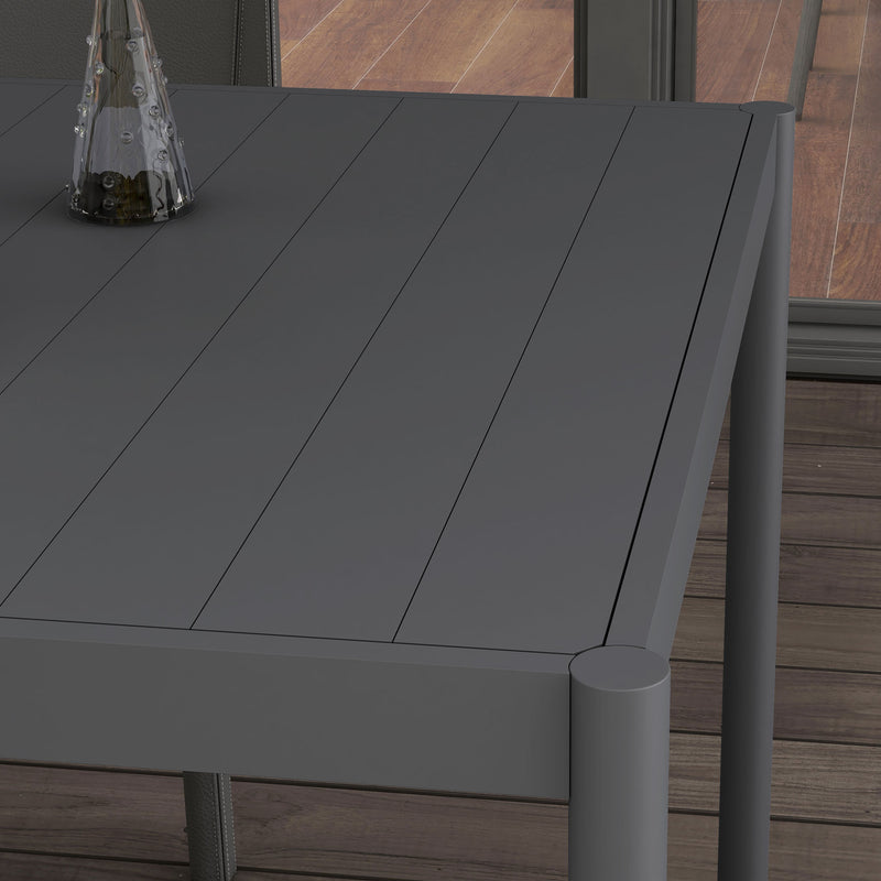 Outsunny 145cm Garden Table with Slatted Aluminium Top, Steel Legs, Dark Grey
