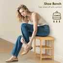 HOMCOM 3-Tier Bamboo Shoe Bench with 2 Shelves for Entryway, Wood Finish