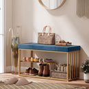 HOMCOM Shoe Storage Bench with Seat Cushion Tufted Shoe Rack Bench Dark Blue