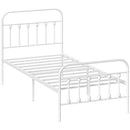 HOMCOM 3ft Metal Single Platform Bed Frame W/ Underbed Storage Headboard White