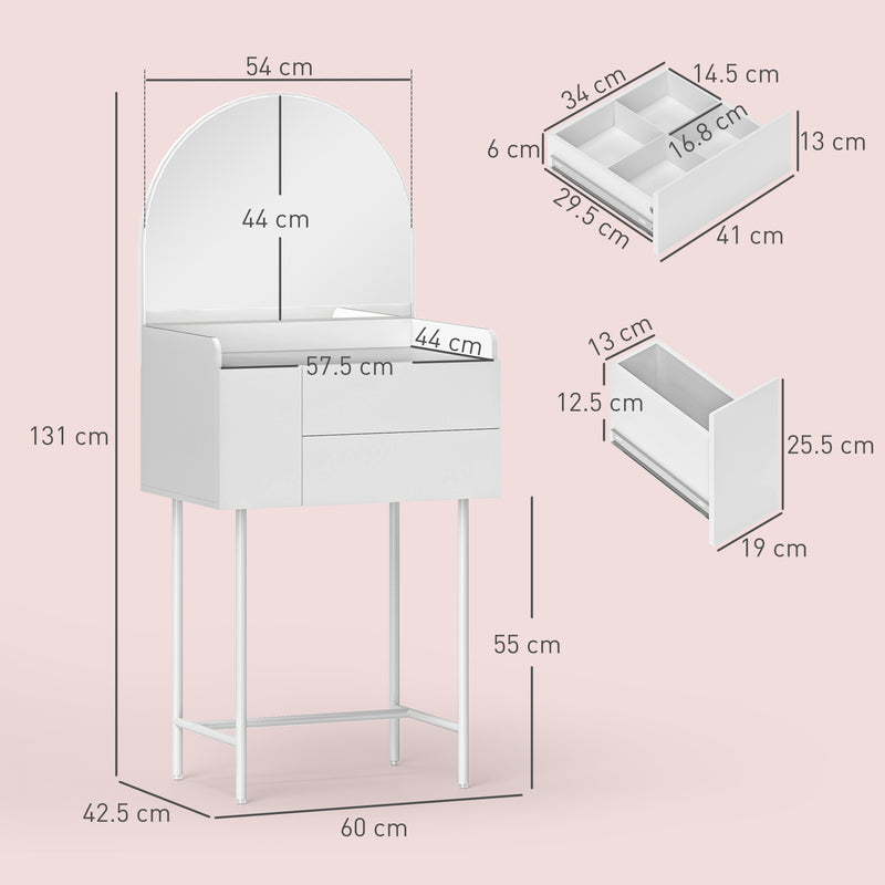 HOMCOM Makeup Vanity Table with Mirror Drawers Modern Dressing Table White