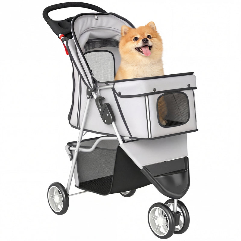 pawhut 3 wheel dog stroller PawHut Pet Stroller Pushchair Carrier For Cat Puppy With 3 Wheels Grey