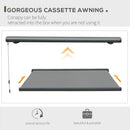 Outsunny 3.5x3m LED Light Full Cassette Case Electric Awning Door Window Sun Shade Patio Canopy Retractable W/ Remote Grey