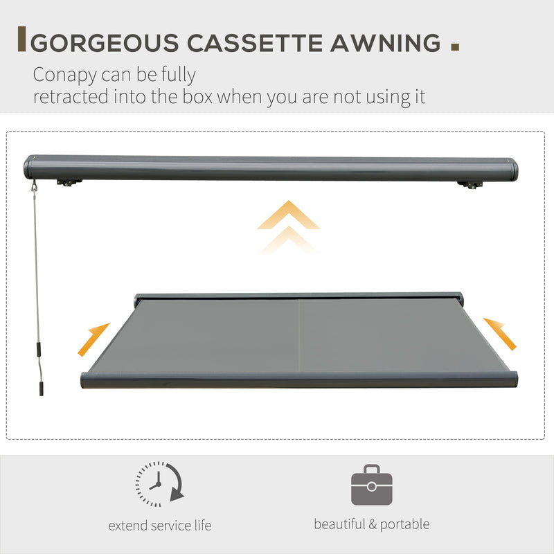 Outsunny 3.5x3m LED Light Full Cassette Case Electric Awning Door Window Sun Shade Patio Canopy Retractable W/ Remote Grey