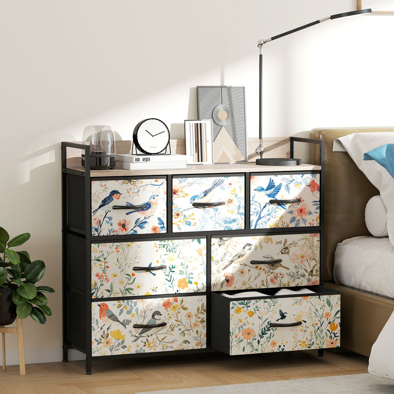 HOMCOM 7-Drawer Chest of Drawers, Fabric Dresser with Open Shelf