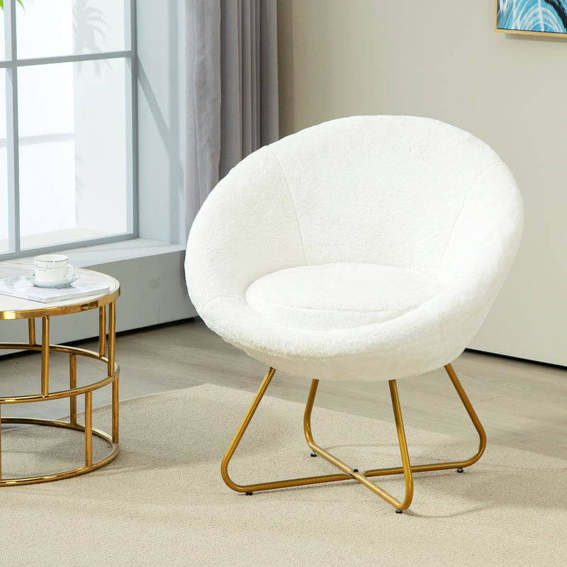 HOMCOM Faux Fur Comfy Chair with Golden Metal Legs, Non-Slip Footpad, White