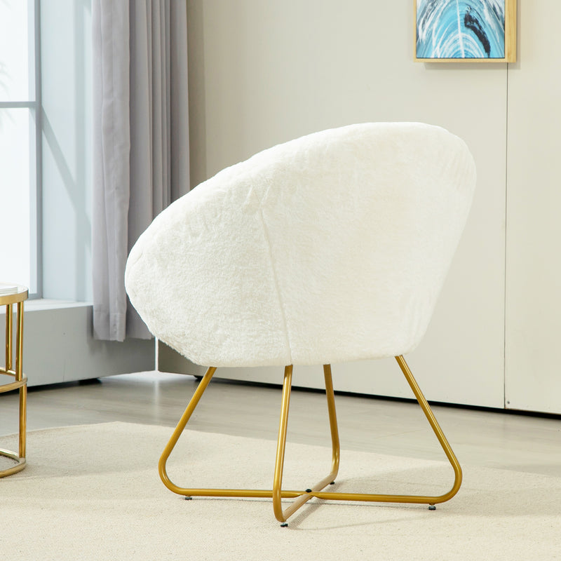 HOMCOM Faux Fur Comfy Chair with Golden Metal Legs, Non-Slip Footpad, White