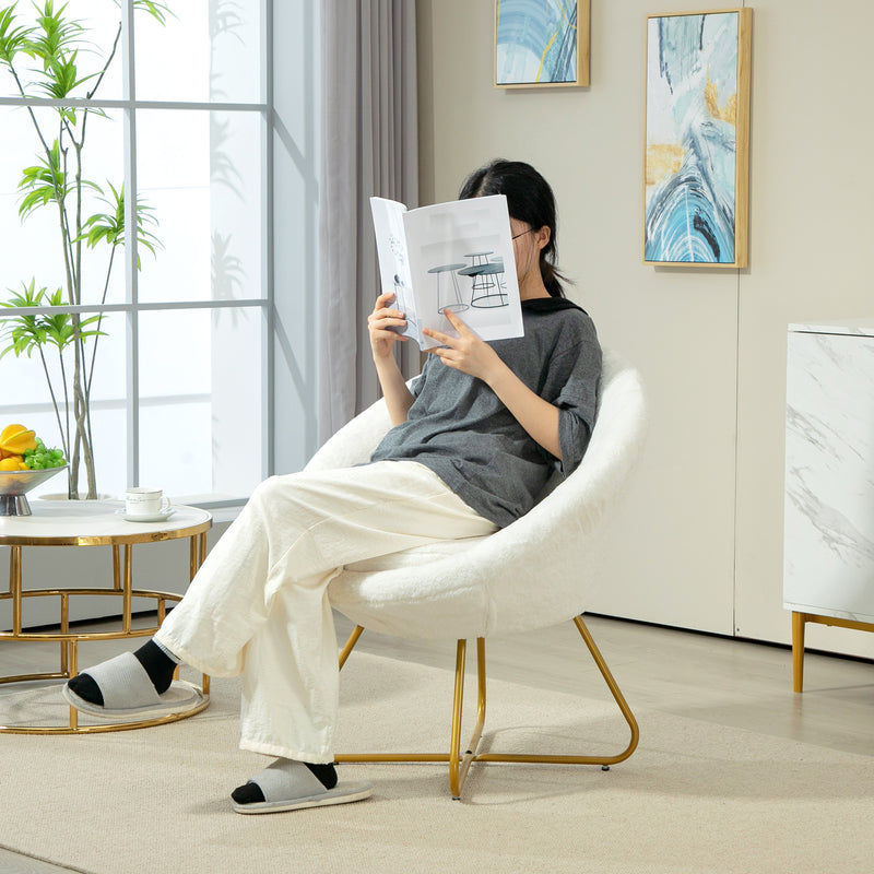 HOMCOM Faux Fur Comfy Chair with Golden Metal Legs, Non-Slip Footpad, White