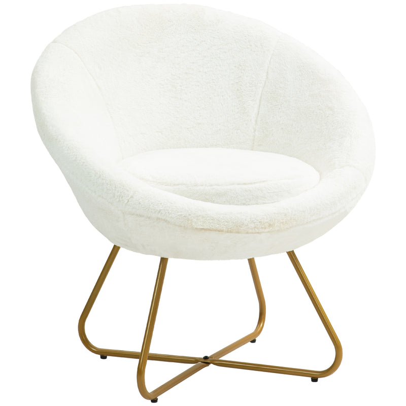 HOMCOM Faux Fur Comfy Chair with Golden Metal Legs, Non-Slip Footpad, White