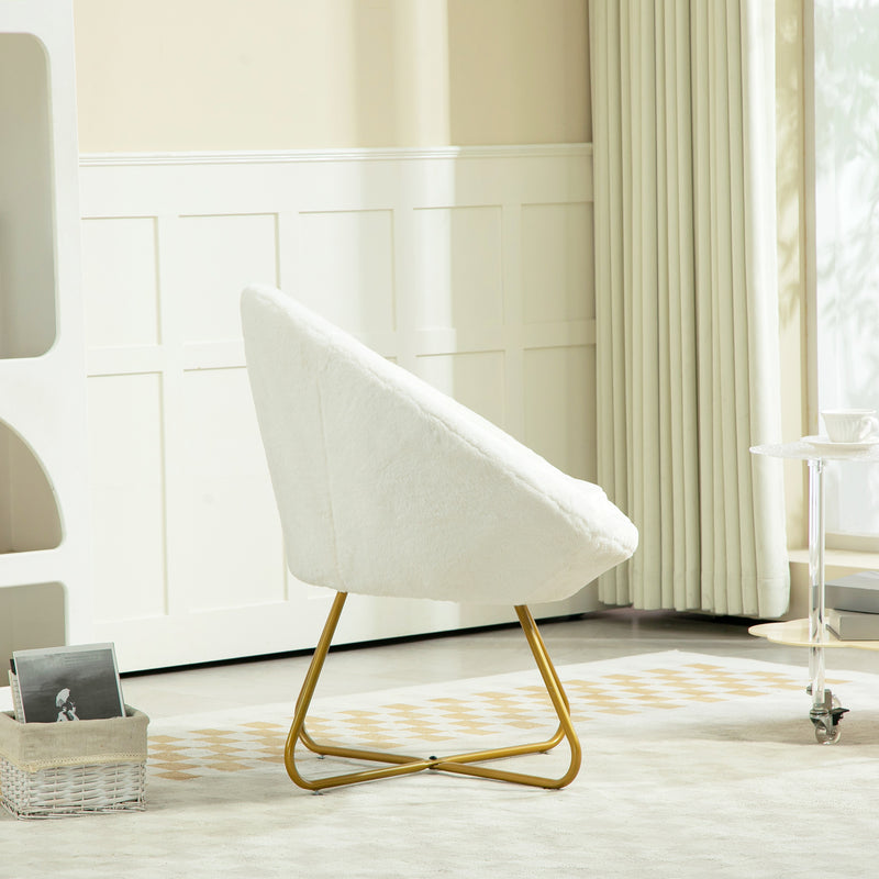 HOMCOM Faux Fur Comfy Chair with Golden Metal Legs, Non-Slip Footpad, White