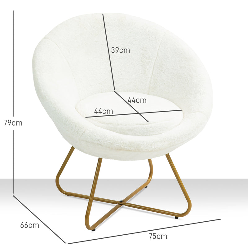 HOMCOM Faux Fur Comfy Chair with Golden Metal Legs, Non-Slip Footpad, White