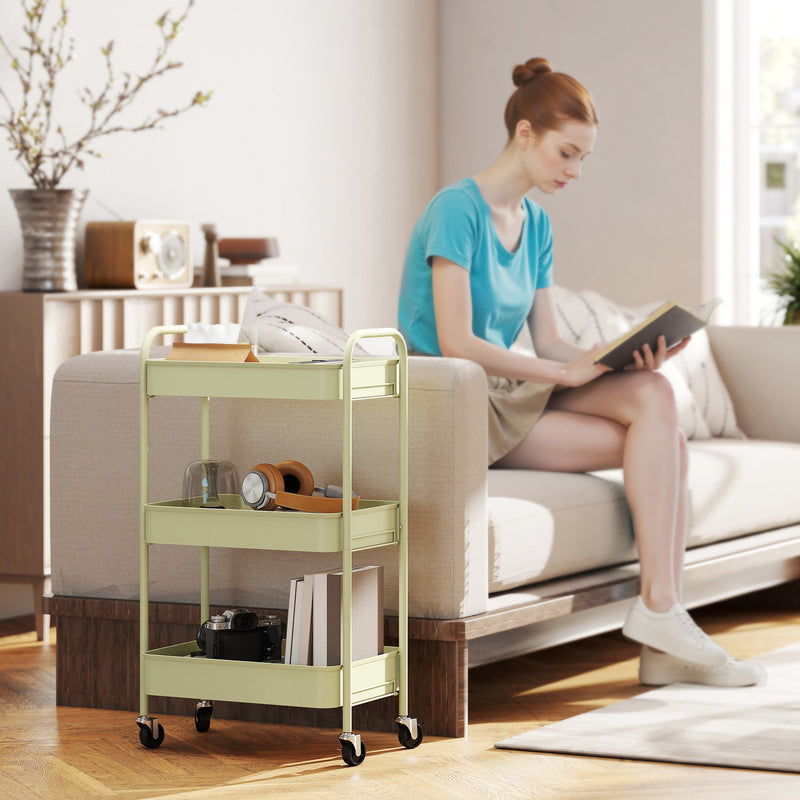 HOMCOM 3 Tier Rolling Utility Cart with 3 Mesh Basket