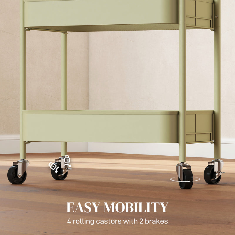 HOMCOM 3 Tier Rolling Utility Cart with 3 Mesh Basket