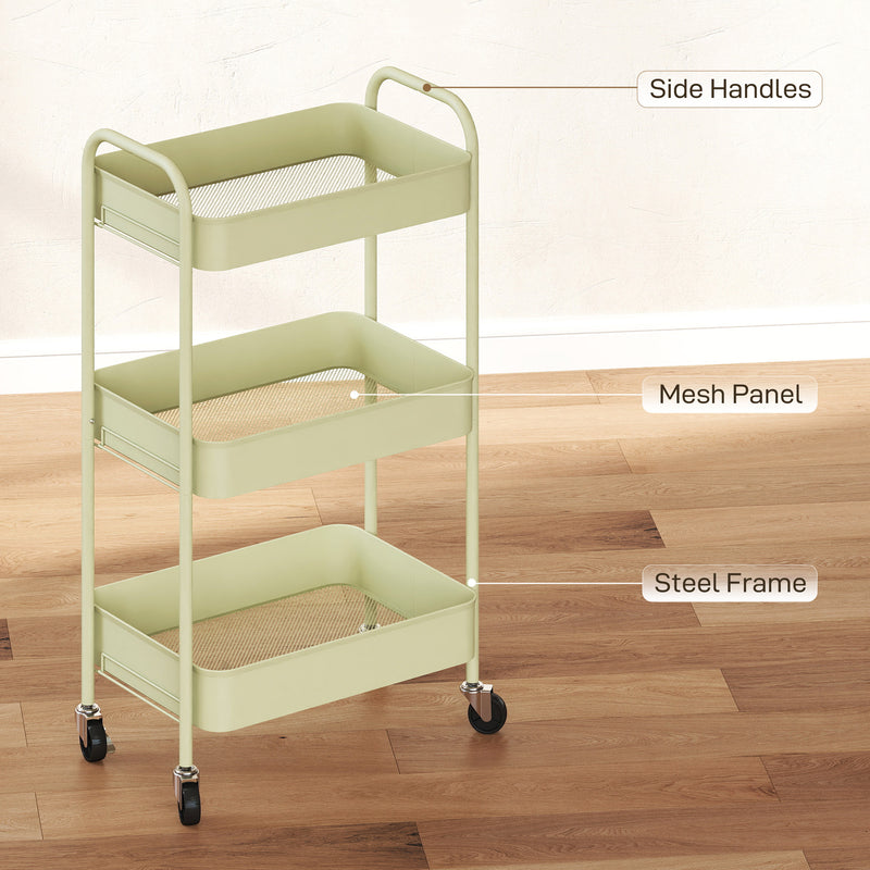 HOMCOM 3 Tier Rolling Utility Cart with 3 Mesh Basket