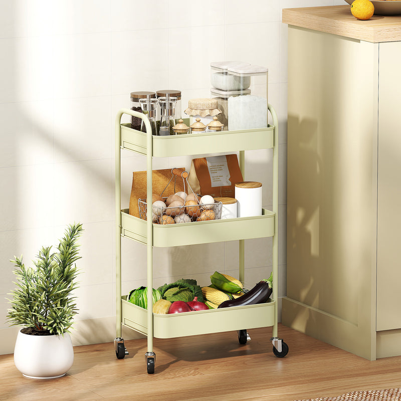HOMCOM 3 Tier Rolling Utility Cart with 3 Mesh Basket