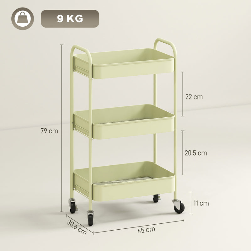 HOMCOM 3 Tier Rolling Utility Cart with 3 Mesh Basket
