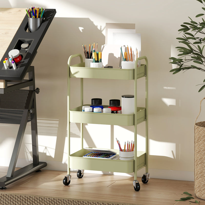HOMCOM 3 Tier Rolling Utility Cart with 3 Mesh Basket