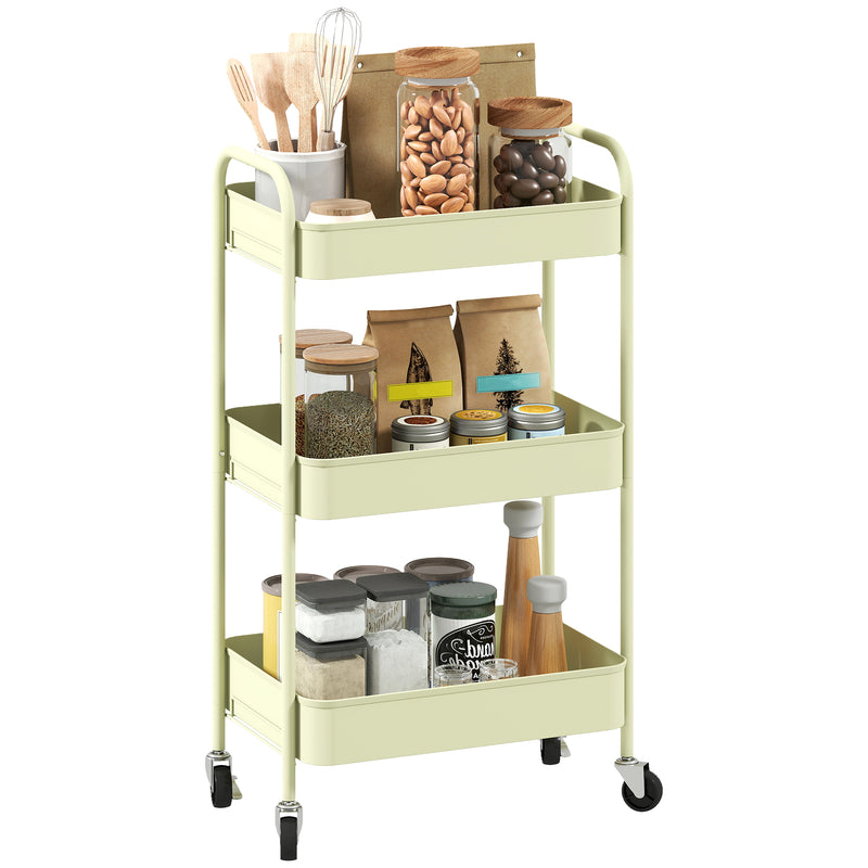 HOMCOM 3 Tier Rolling Utility Cart with 3 Mesh Basket