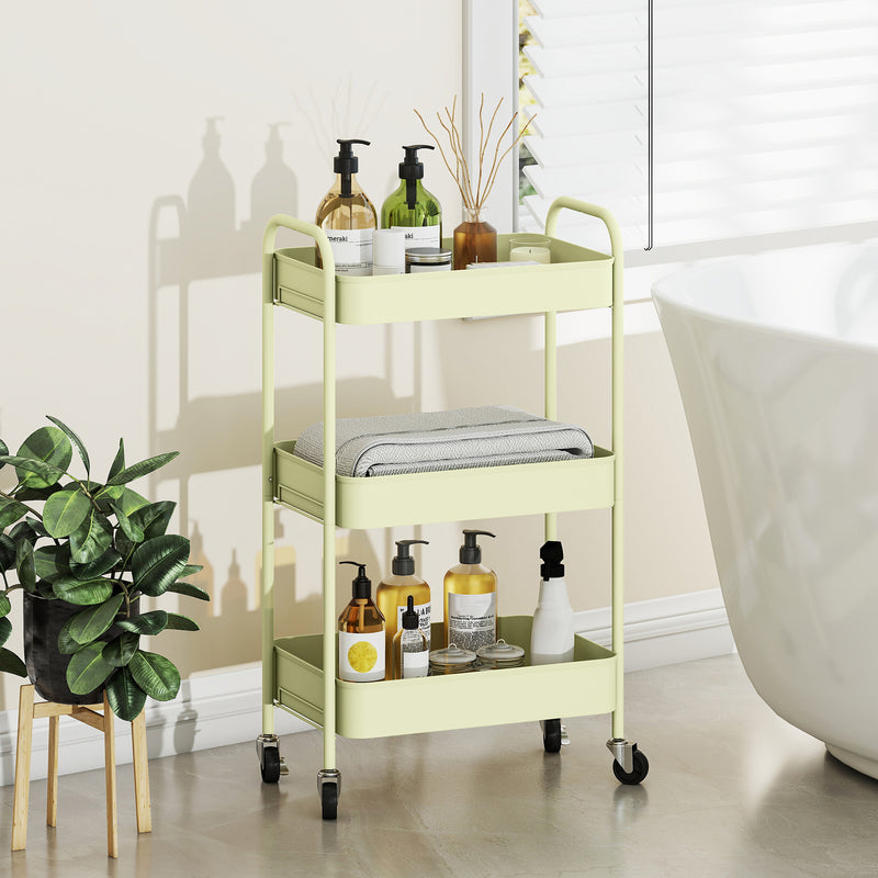 HOMCOM 3 Tier Rolling Utility Cart with 3 Mesh Basket