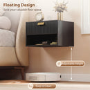 HOMCOM Floating Bedside Tables Set Of 2 With Fluted Drawer Open Shelf Black