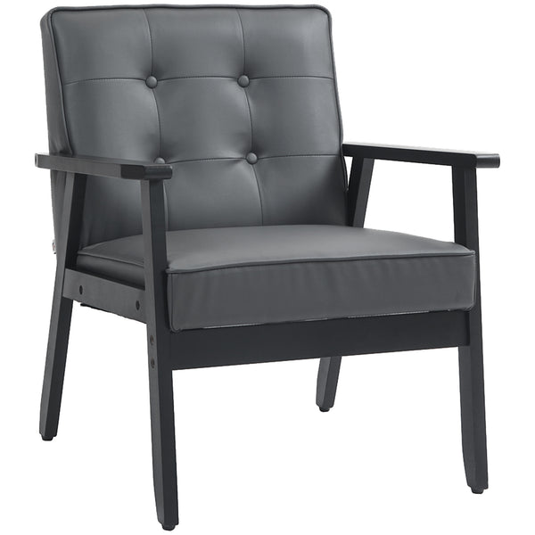 HOMCOM Accent Chair PU Leather Armchair With Armrests For Living Room Grey