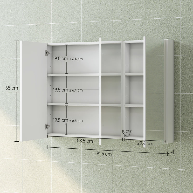 HOMCOM Bathroom Mirror Cabinet with 4 Adjustable Shelves, White
