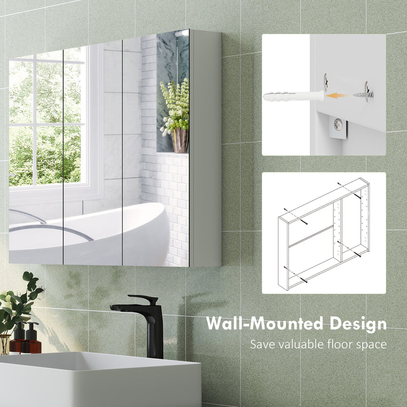 HOMCOM Bathroom Mirror Cabinet with 4 Adjustable Shelves, White