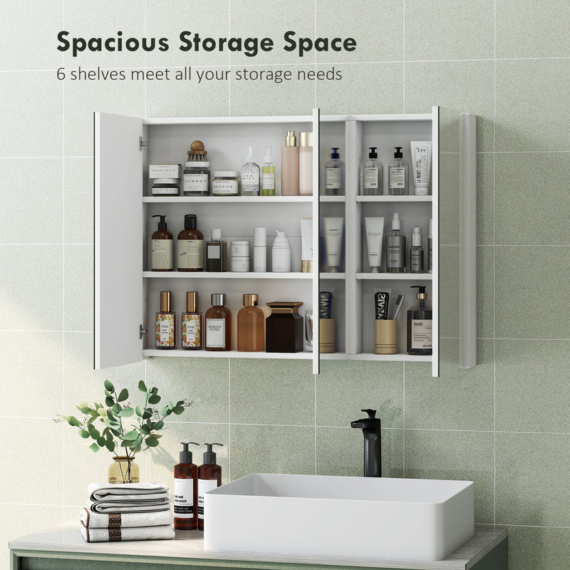 HOMCOM Bathroom Mirror Cabinet with 4 Adjustable Shelves, White