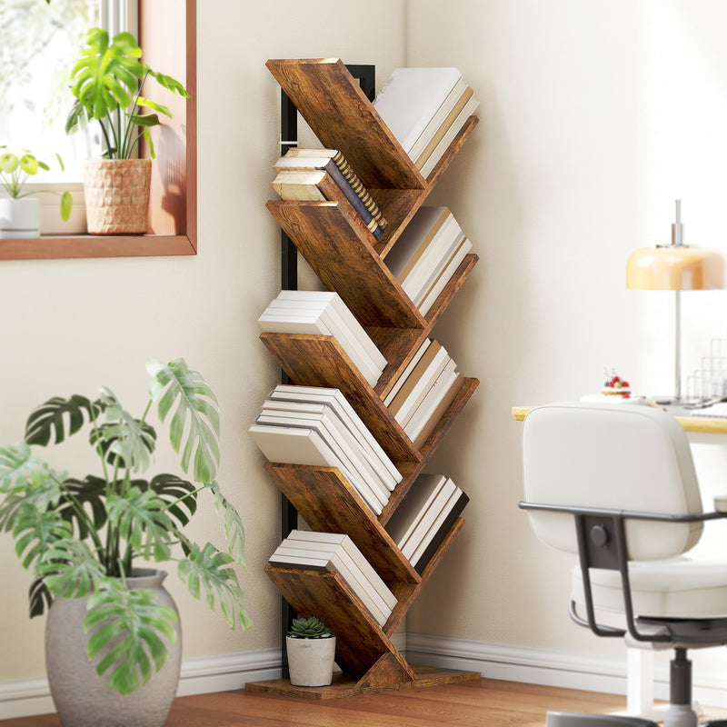 HOMCOM Tier Tree Bookshelf with Steel Frame for Living Room