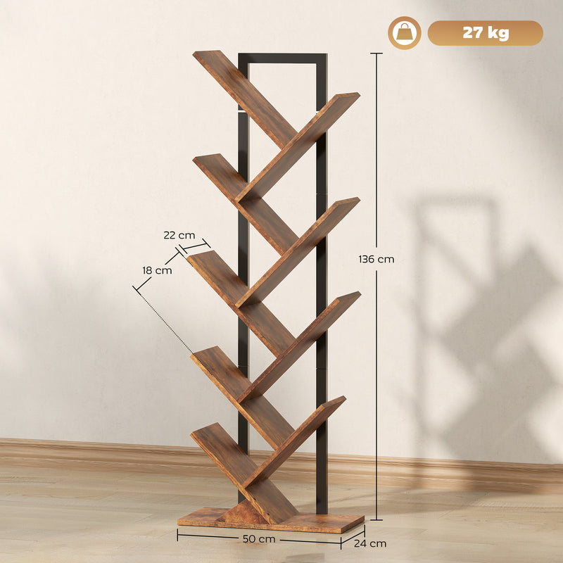 HOMCOM Tier Tree Bookshelf with Steel Frame for Living Room