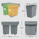 HOMCOM Kitchen Cupboard Bin with 40L Dual Compartment, Pull Out Bin, Grey
