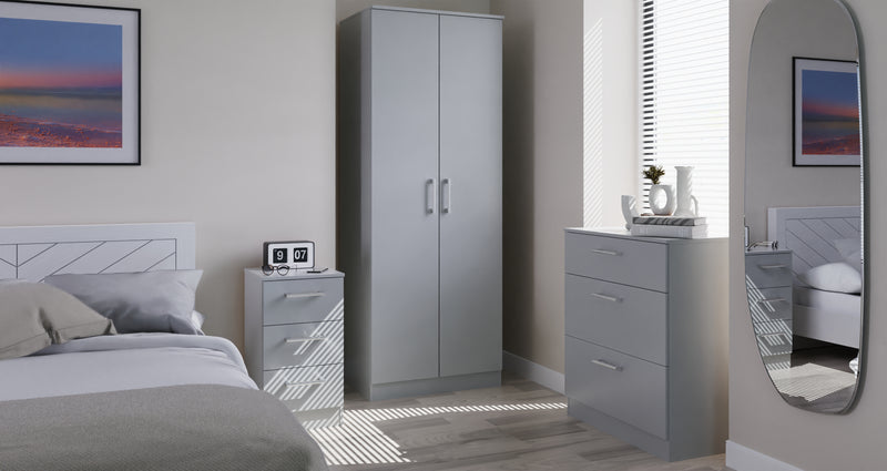 Denver Ready Assembled 3 Piece Bedroom Furniture Set - Grey