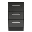 Denver Ready Assembled Bedside Table with 3 Drawers - Black
