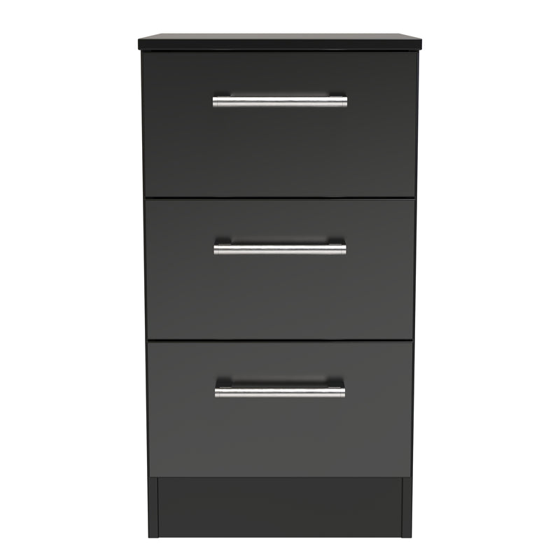 Denver Ready Assembled Bedside Table with 3 Drawers - Black