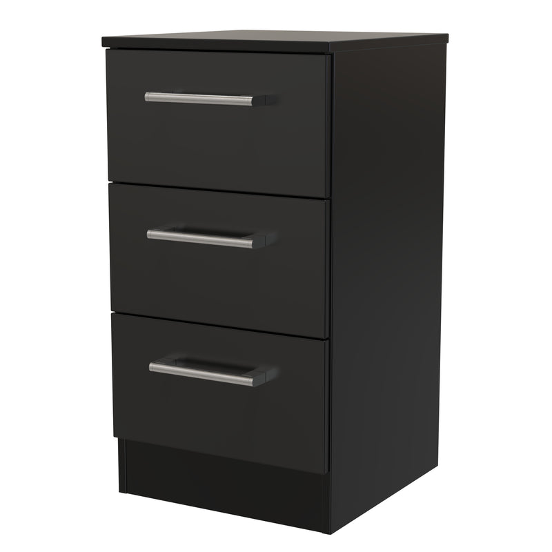 Denver Ready Assembled Bedside Table with 3 Drawers - Black