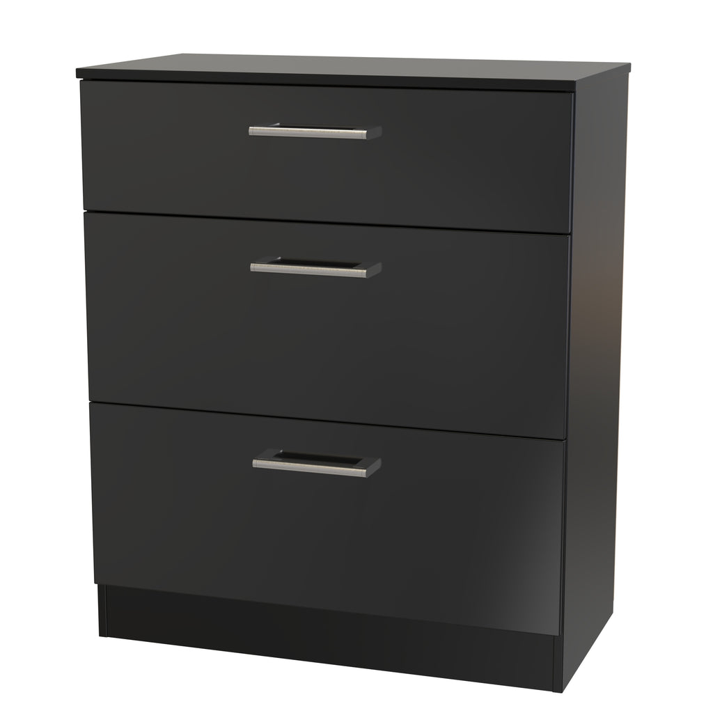 3 Drawer Denver Ready Assembled Chest Of Drawers with 3 Drawers - Black
