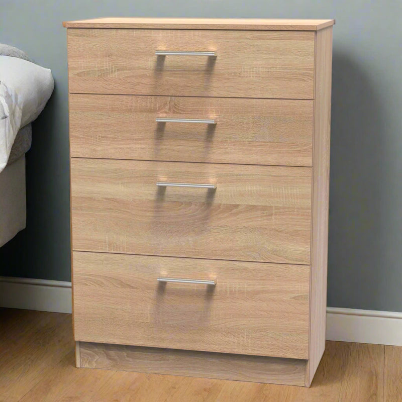 Denver Ready Assembled Chest Of Drawers with 4 Drawers - Oak