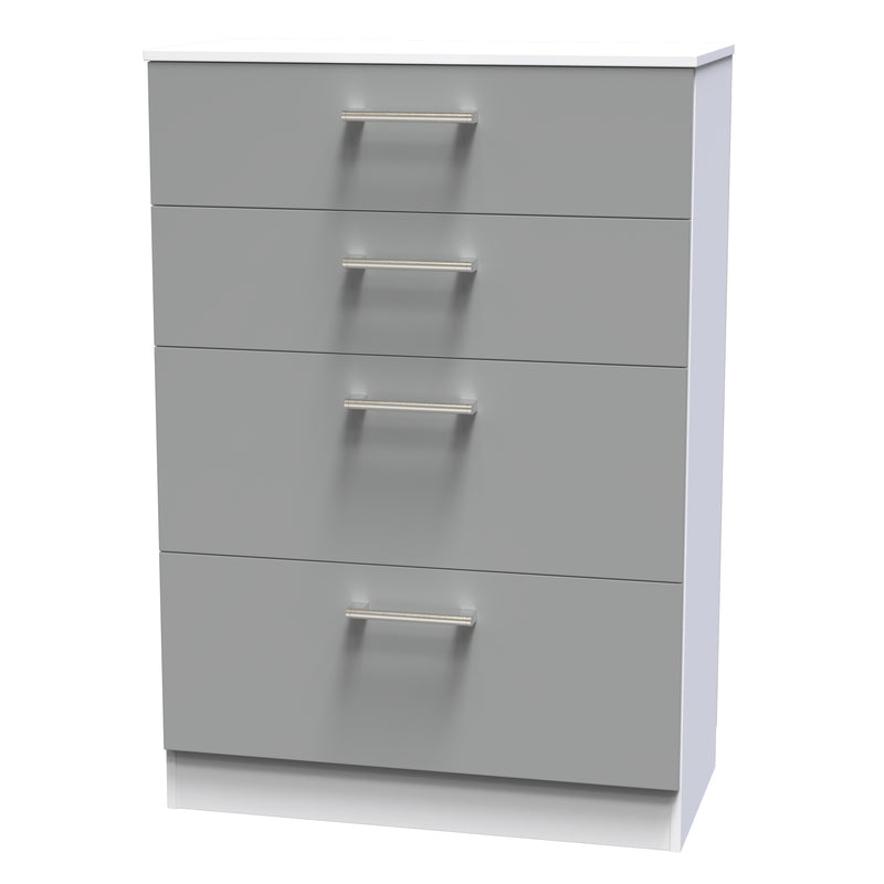 Denver Ready Assembled Chest Of Drawers with 4 Drawers - Grey & White