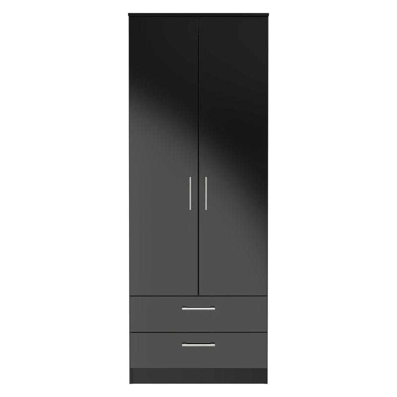 Denver Ready Assembled Wardrobe with 2 Doors and 2 Drawers - Black