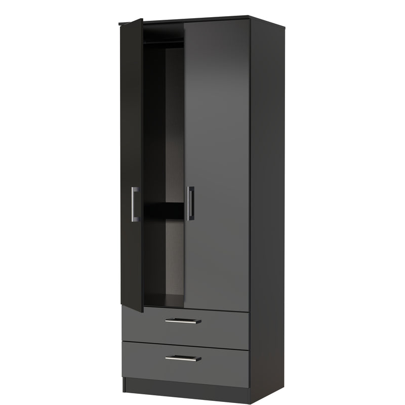 Denver Ready Assembled Wardrobe with 2 Doors and 2 Drawers - Black