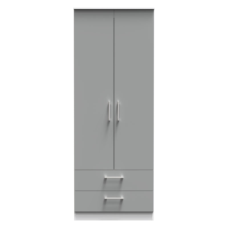 Denver Ready Assembled Wardrobe with 2 Doors and 2 Drawers - Grey &  White