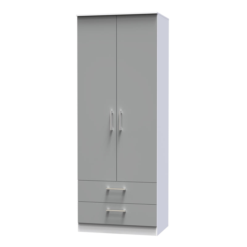 Denver Ready Assembled Wardrobe with 2 Doors and 2 Drawers - Grey &  White