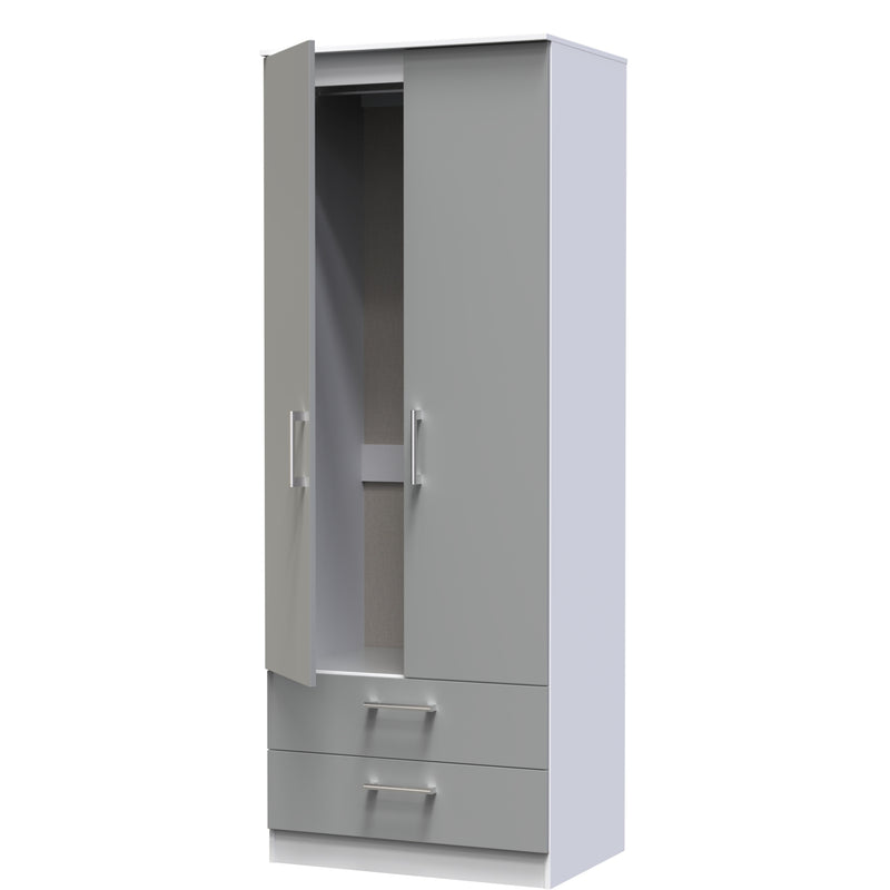 Denver Ready Assembled Wardrobe with 2 Doors and 2 Drawers - Grey &  White
