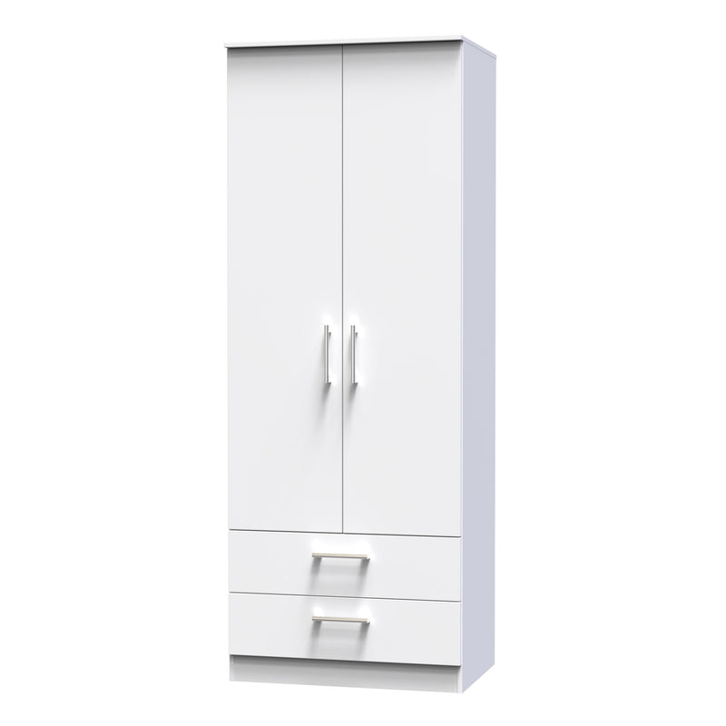 Denver Ready Assembled Wardrobe with 2 Doors and 2 Drawers - White