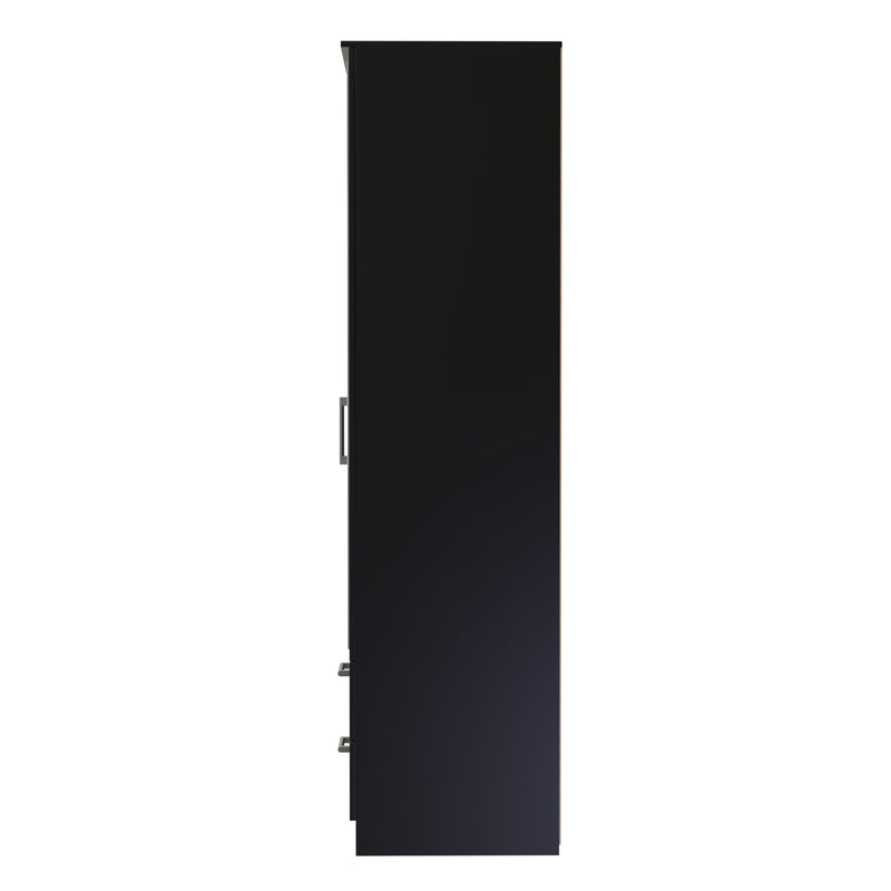 Denver Black Ready Assembled Wardrobe with 2 Doors and 2 Drawers with Mirror
