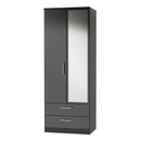 Denver Black Ready Assembled Wardrobe with 2 Doors and 2 Drawers with Mirror