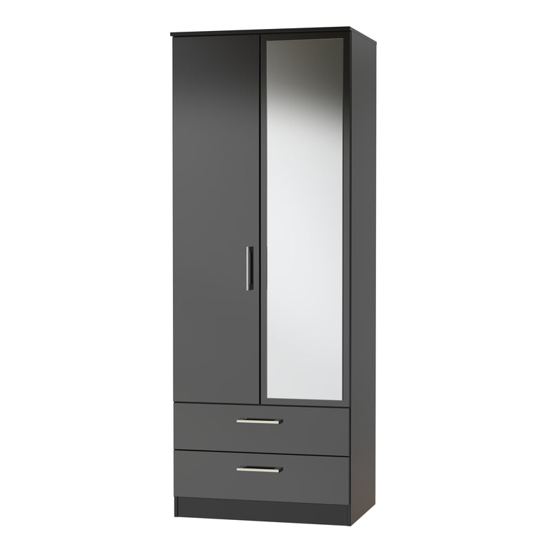 Denver Ready Assembled Wardrobe with 2 Doors and 2 Drawers with Mirror - Black